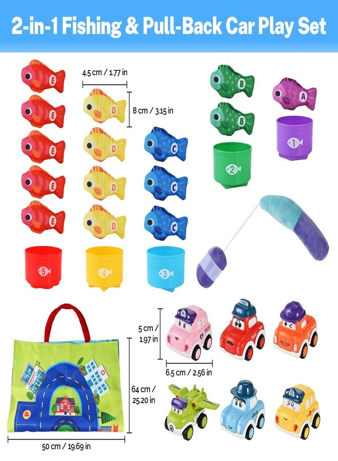 GOLDGE 2-in-1 Montessori Toys for 1 Year Old - Toddler Fishing Game with Stacking Cups & Pull-Back Cars, Soft Sensory Learning Toys for 12-18 Months, Educational Sorting & Counting Baby Toy Birthday Gifts - Image 2